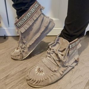 Grey Beaded Moccasins